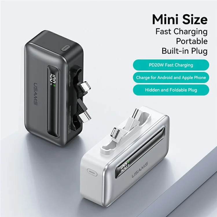 USAMS CD233 PD 20W Mini Chargeur Portable Type-c + 8pin Double Ports 4500mAh Banque D'alimentation - Ternir