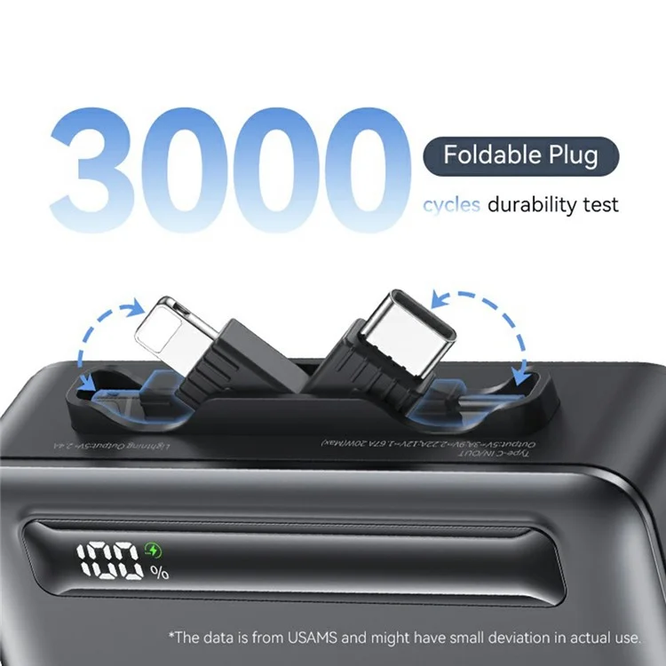 USAMS CD233 PD 20W Mini Chargeur Portable Type-c + 8pin Double Ports 4500mAh Banque D'alimentation - Ternir