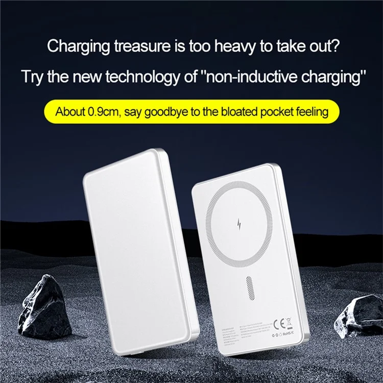 OJD-126 Ultra Thin 5000mAh Power Bank Portable Magnetic Wireless Charging Battery Pack - Silver