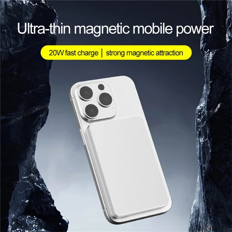 OJD-126 Ultra Thin 5000mAh Power Bank Portable Magnetic Wireless Charging Battery Pack - Silver