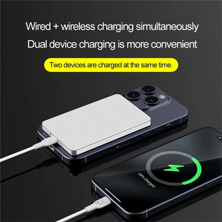 OJD-126 Ultra Thin 5000mAh Power Bank Portable Magnetic Wireless Charging Battery Pack - Silver