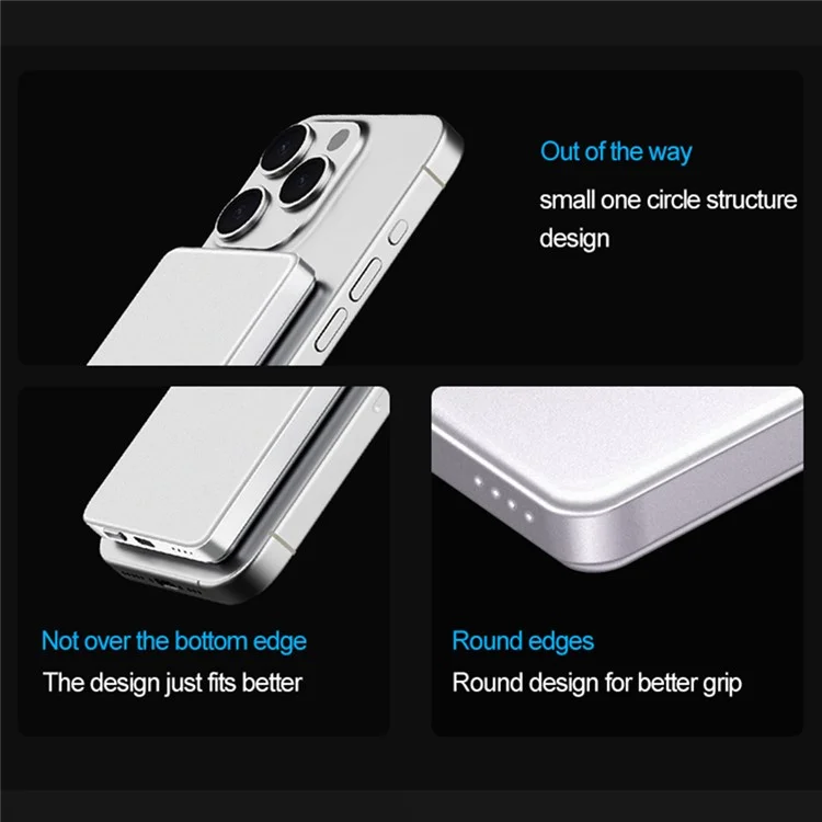 OJD-126 Ultra Thin 5000mAh Power Bank Portable Magnetic Wireless Charging Battery Pack - Silver