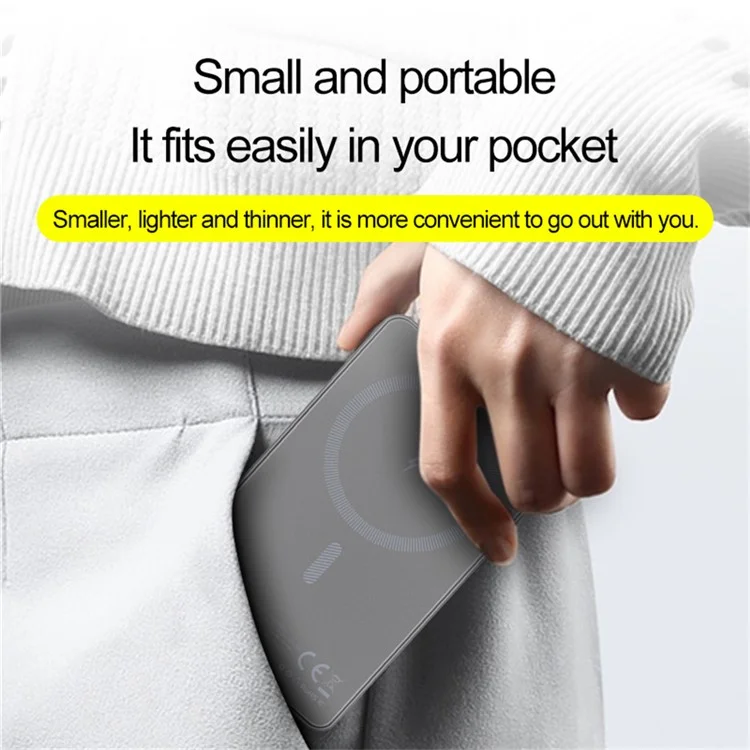 OJD-126 Ultra Thin 5000mAh Power Bank Portable Magnetic Wireless Charging Battery Pack - Silver