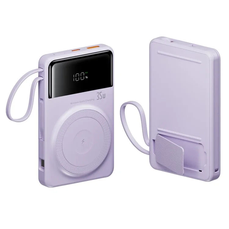 Q18 35W 10000mAh Power Bank Magnetic Phone Wireless Charger with Type-C / iP Cable - Purple