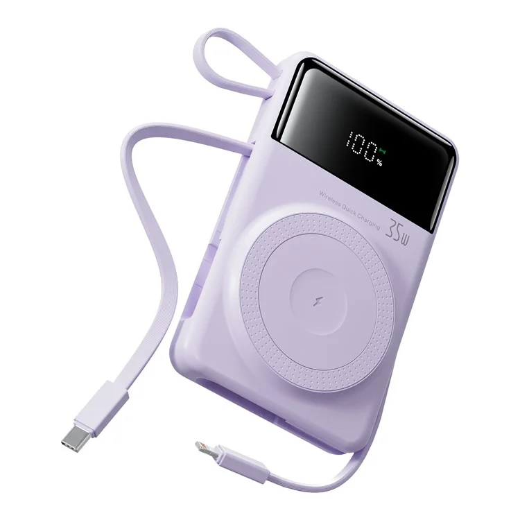 Q18 35W 10000mAh Power Bank Magnetic Phone Wireless Charger with Type-C / iP Cable - Purple