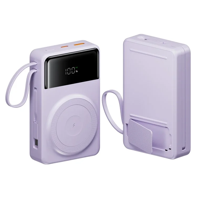 Banque d'alimentation Q18 35W 20000mAh Chargeur sans fil magnétique pour téléphone avec câble Type-C / iP - Violet