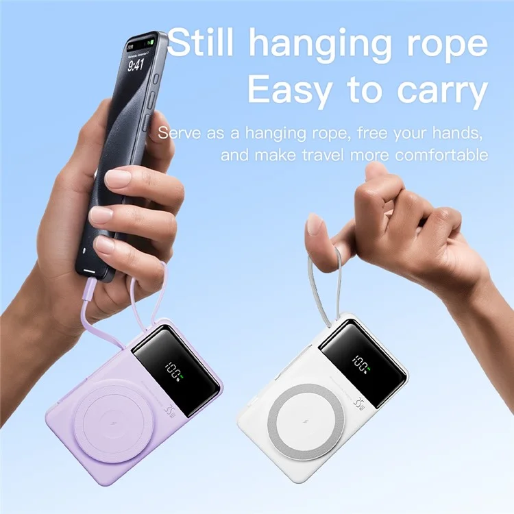 Banque d'alimentation Q18 35W 20000mAh Chargeur sans fil magnétique pour téléphone avec câble Type-C / iP - Violet