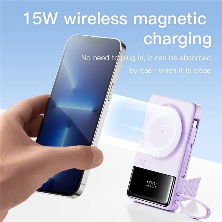 Banque d'alimentation Q18 35W 20000mAh Chargeur sans fil magnétique pour téléphone avec câble Type-C / iP - Violet