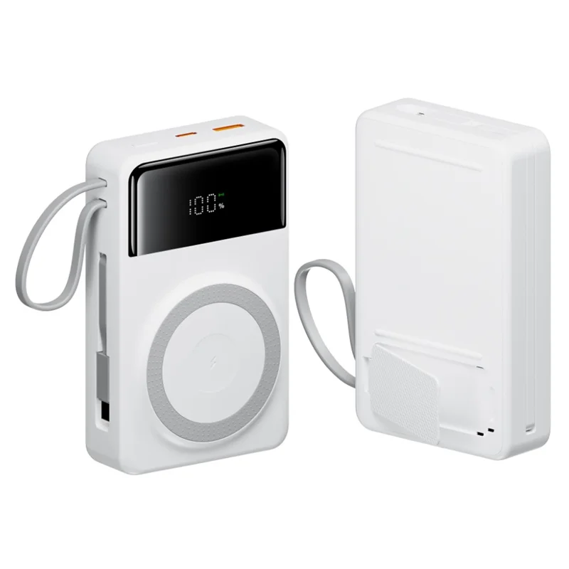 Q18 35W 20000mAh Power Bank Magnetic Phone Wireless Charger with Type-C/iP Cable - White