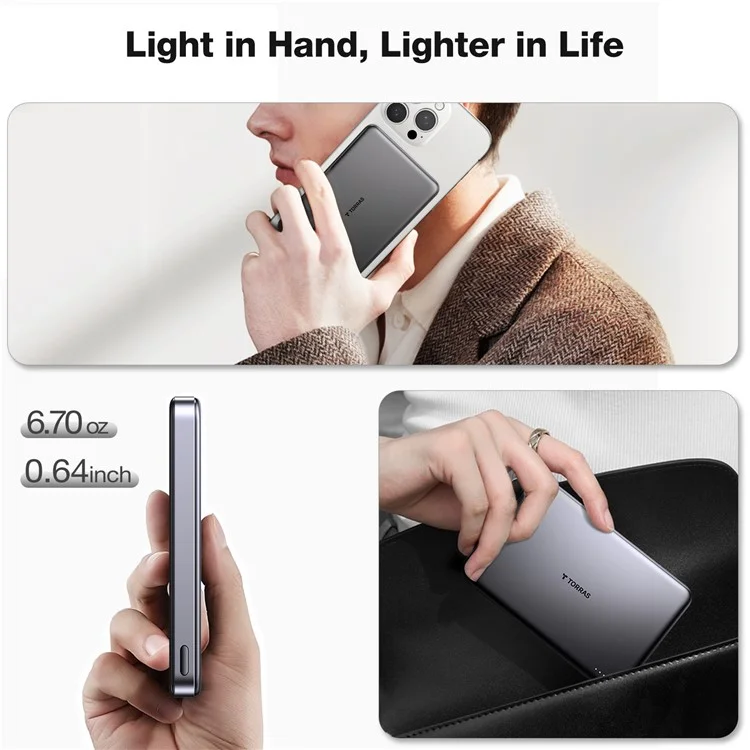 TORRAS Minimag 10000mAh Portable Power Bank Compatible with MagSafe Wireless Charger Power Bank with Qi2 Certification