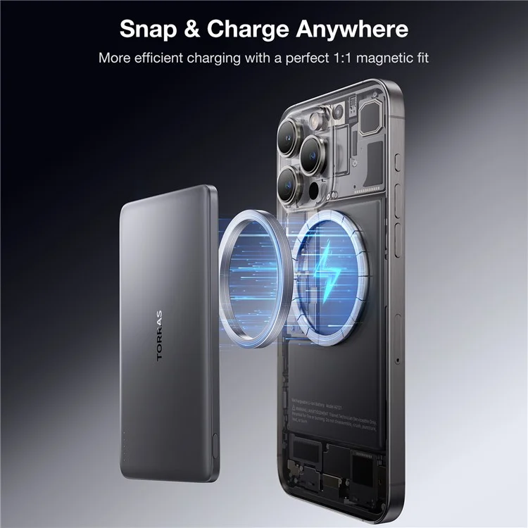 TORRAS Minimag 5000mAh Portable Power Bank Compatible with MagSafe Wireless Charger Power Bank - Dark Grey