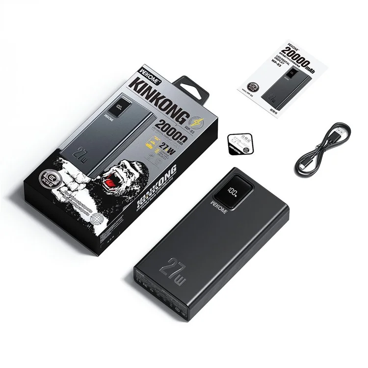 WEKOME WP-93 Kinkong Dinba Power Bank ad alta potenza da 27W (20000mAh) - Nero