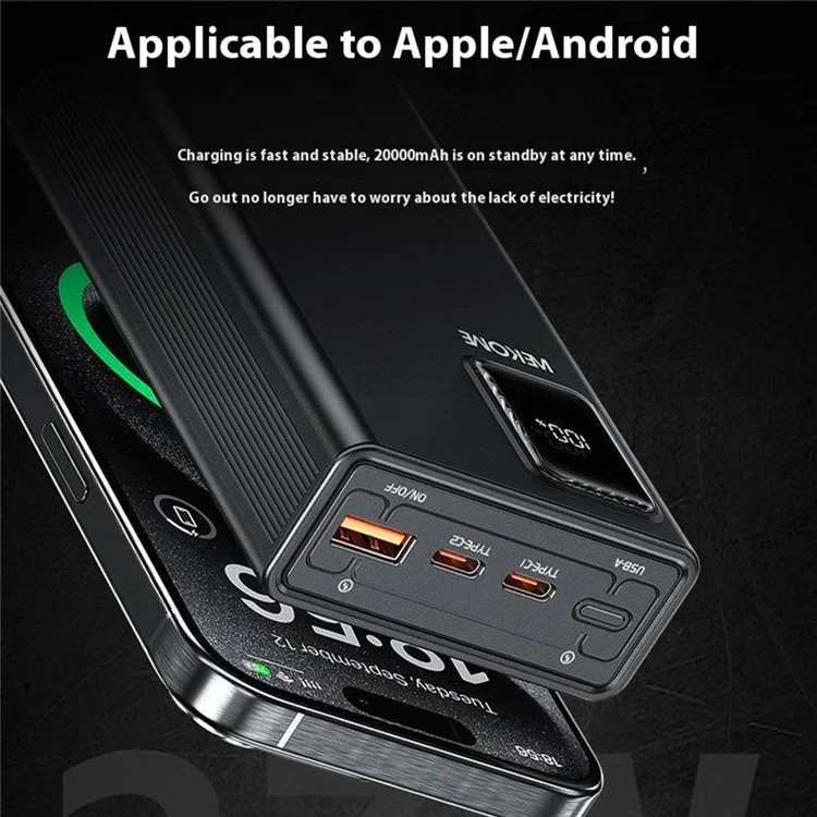 WEKOME WP-94 Kinkong Dinba 27W High-Power Super Fast Charging Power Bank with 2 Cables (20000mah) - Black
