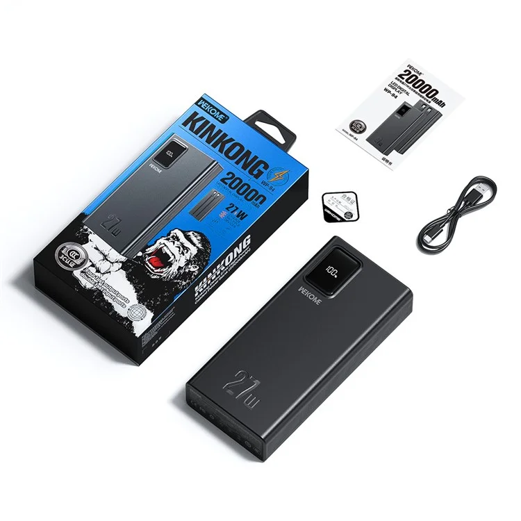 WEKOME WP-94 Kinkong Dinba 27W High-Power Super Fast Charging Power Bank with 2 Cables (20000mah) - Black