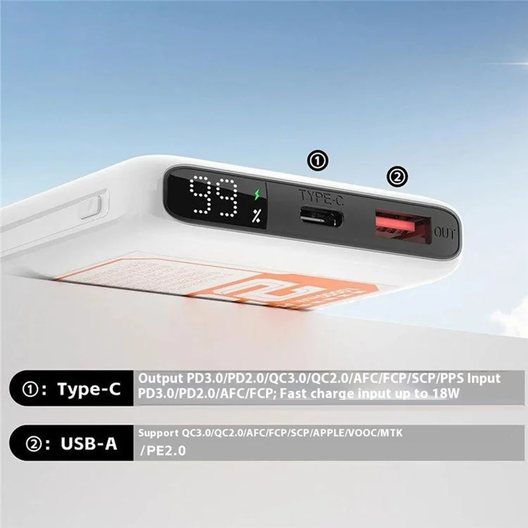 DUDAO K12PQ 10000mAh Power Bank Portable Phone Charger External Battery - Black