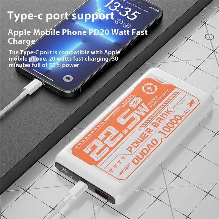 DUDAO K12PQ 10000mAh Power Bank Portable Phone Charger External Battery - Black