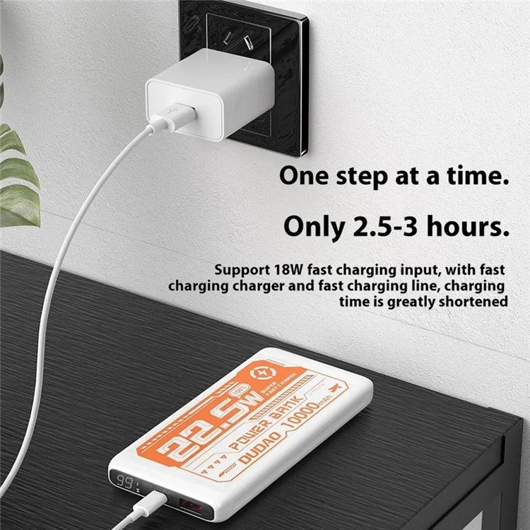 DUDAO K12PQ 10000mAh Power Bank Portable Phone Charger External Battery - White