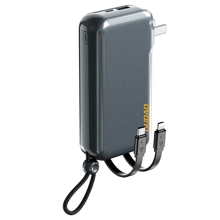DUDAO K25 Power Bank portatile da 10000mAh con ricarica rapida a 22.5W, caricatore CA con cavi integrati iP + Type-C