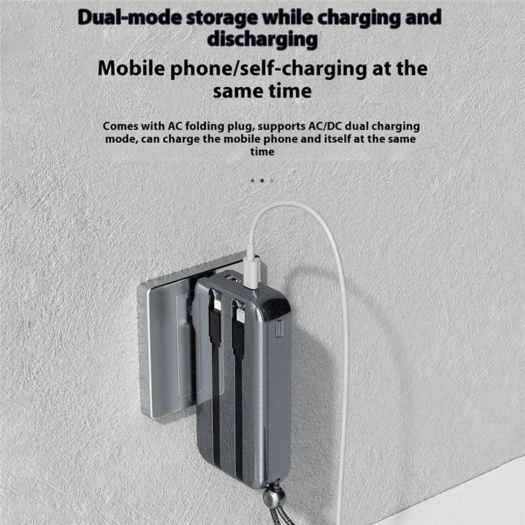 DUDAO K25 Power Bank portatile da 10000mAh con ricarica rapida a 22.5W, caricatore CA con cavi integrati iP + Type-C