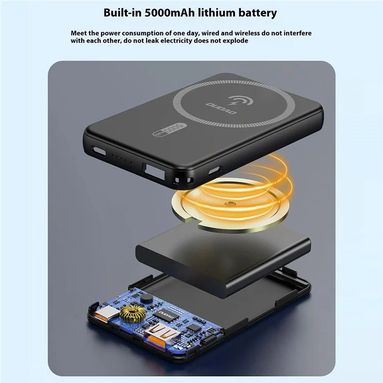 DUDAO K14S Aluminium-Legierung 5000 mAh magnetischer kabelloser Smartphone-Ladegerät Power Bank - Schwarz