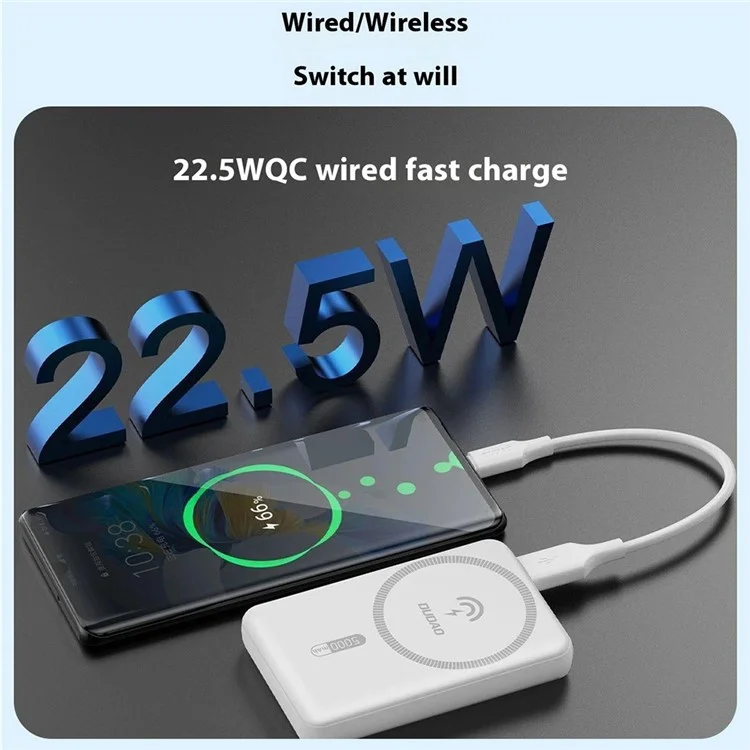 DUDAO K14S Aluminium-Legierung 5000 mAh magnetischer kabelloser Smartphone-Ladegerät Power Bank - Schwarz