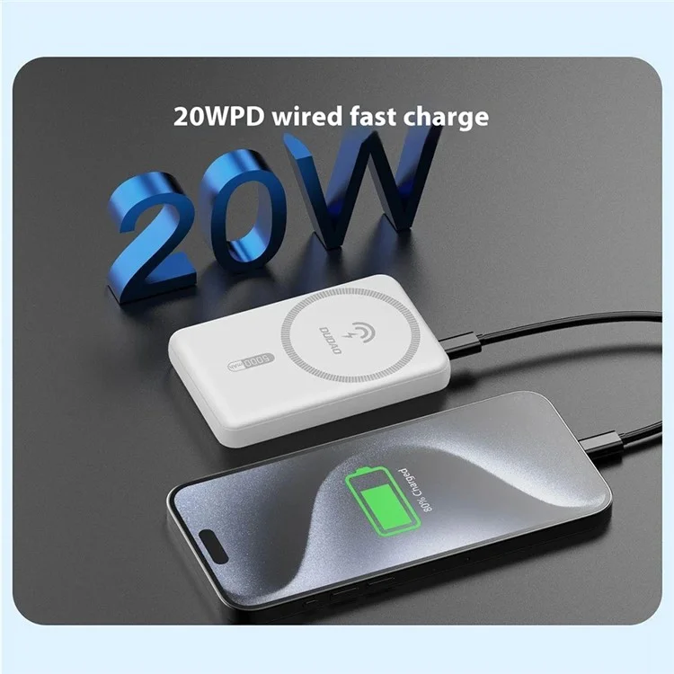 DUDAO K14S Aluminium-Legierung 5000 mAh magnetischer kabelloser Smartphone-Ladegerät Power Bank - Schwarz