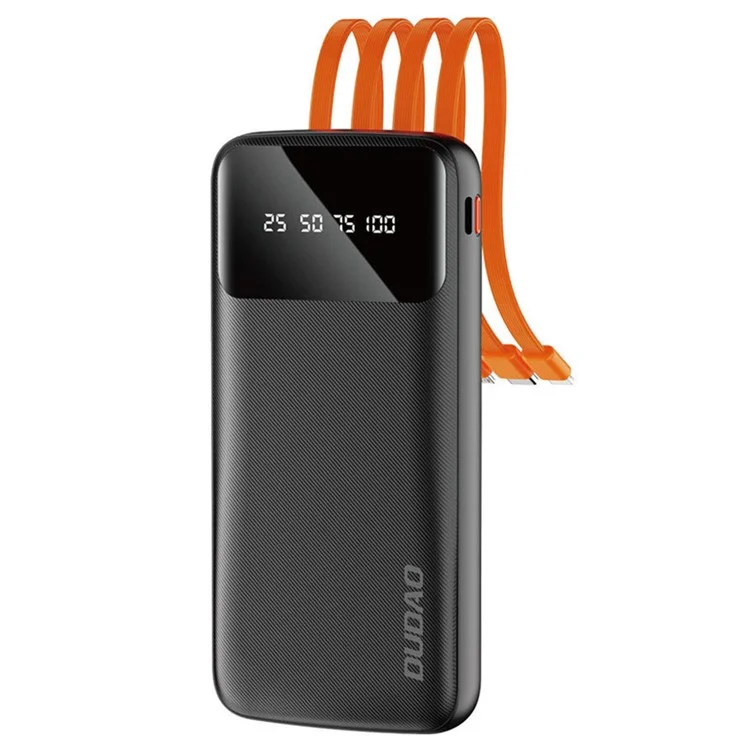 DUDAO K6Pro 10000mAh Power Bank Phone External Battery with Built-In 4 Cables - Black