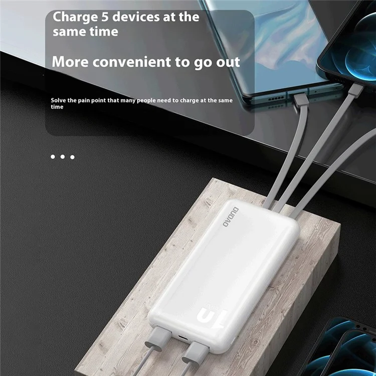 DUDAO K6Pro 10000mAh Power Bank Phone External Battery with Built-In 4 Cables - Black