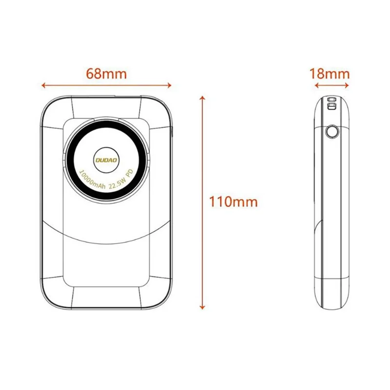 DUDAO K21 10000mAh Power Bank Portable Phone External Battery with Type-C to Type-C Cable - White