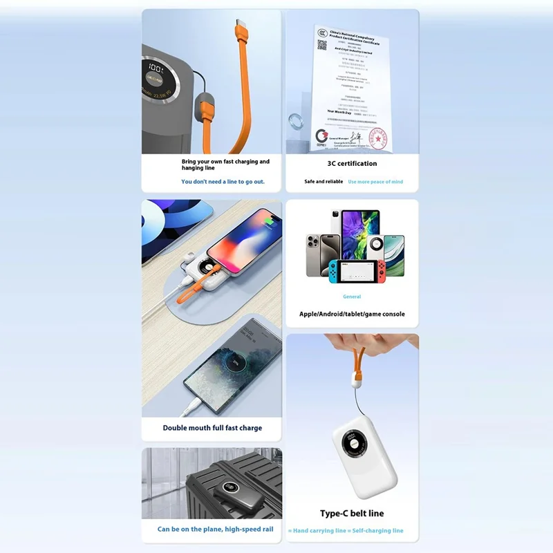 DUDAO K21 10000mAh Power Bank Portable Phone External Battery with Type-C to Type-C Cable - White