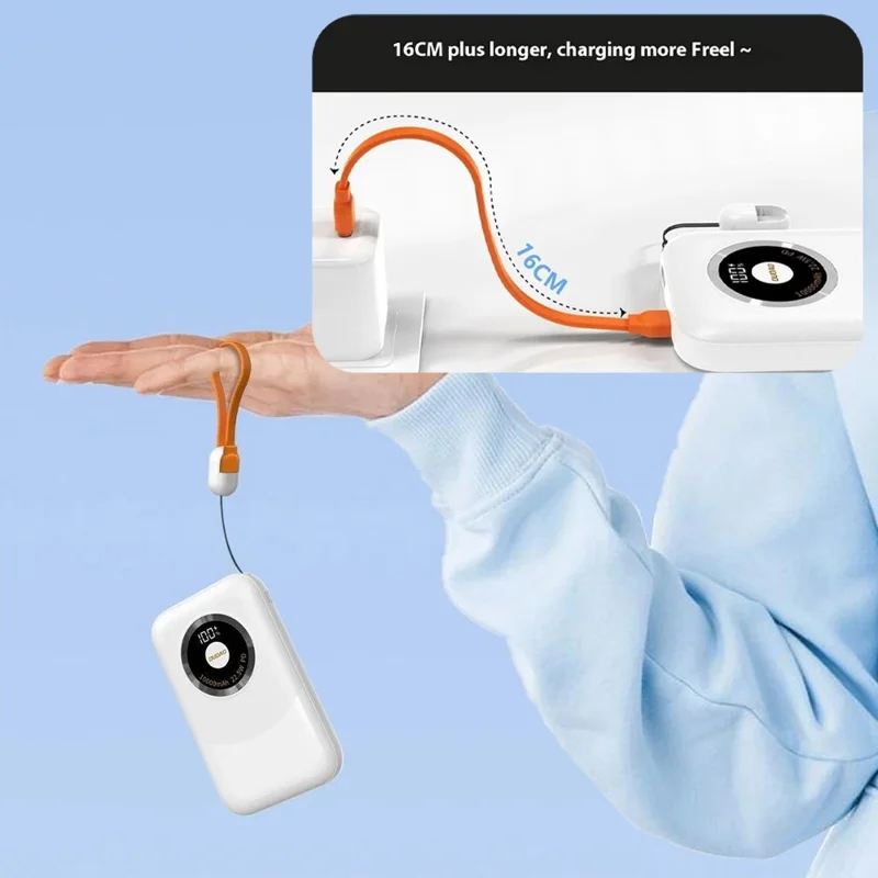 DUDAO K21 10000mAh Power Bank Portable Phone External Battery with Type-C to Type-C Cable - White