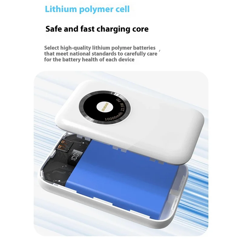 DUDAO K21 10000mAh Power Bank Portable Phone External Battery with Type-C to Type-C Cable - White