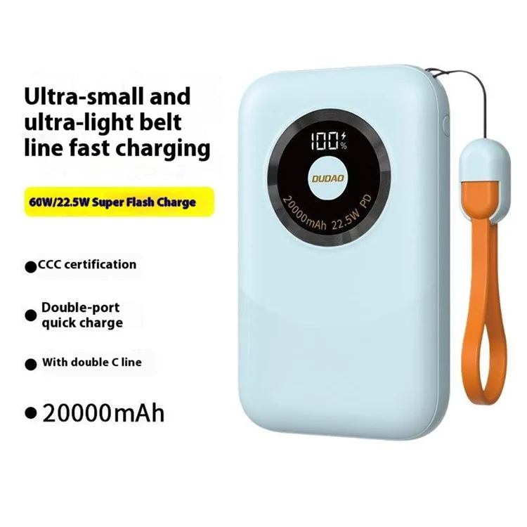 DUDAO K21 20000mAh Power Bank Portable Phone External Battery with Type-C to Type-C Cable - White