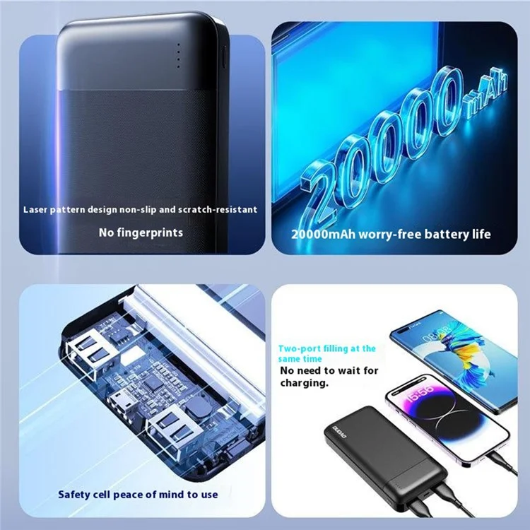DUDAO K18 20000mAh Power Bank with Dual USB Output Laser Texture Portable Charger - White