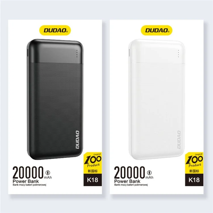 DUDAO K18 20000mAh Power Bank with Dual USB Output Laser Texture Portable Charger - White