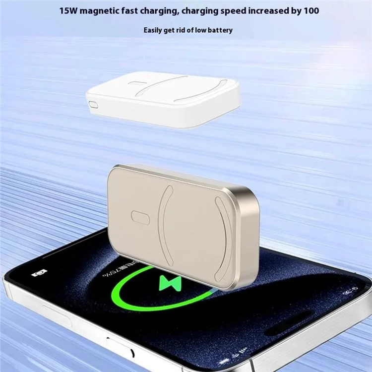L1A 5000mAh Power Bank Portable Mini 15W Magnetic Phone Wireless Charger - Titanium Gold