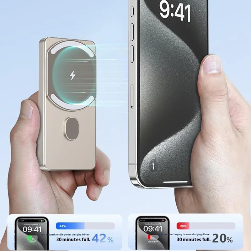 L3B 10000mAh Ultra-Thin 15W Magnetic Wireless Charger Aluminum Alloy Power Bank - Titanium Gold