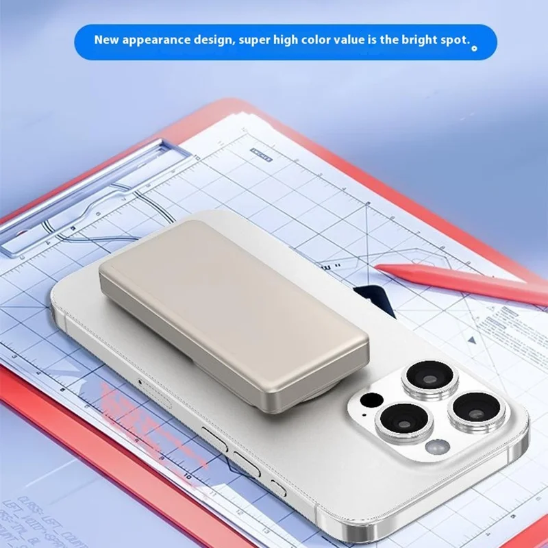 L3B 10000mAh Ultra-Thin 15W Magnetic Wireless Charger Aluminum Alloy Power Bank - Titanium Gold