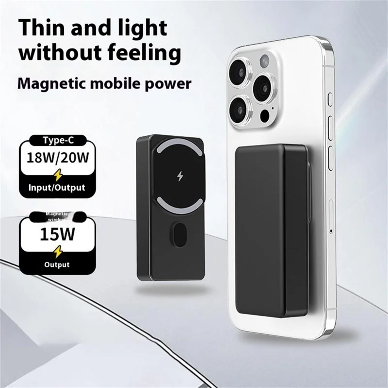 L3A 5000mAh Ultra-Thin 15W Magnetic Wireless Charger Aluminum Alloy Power Bank - Black