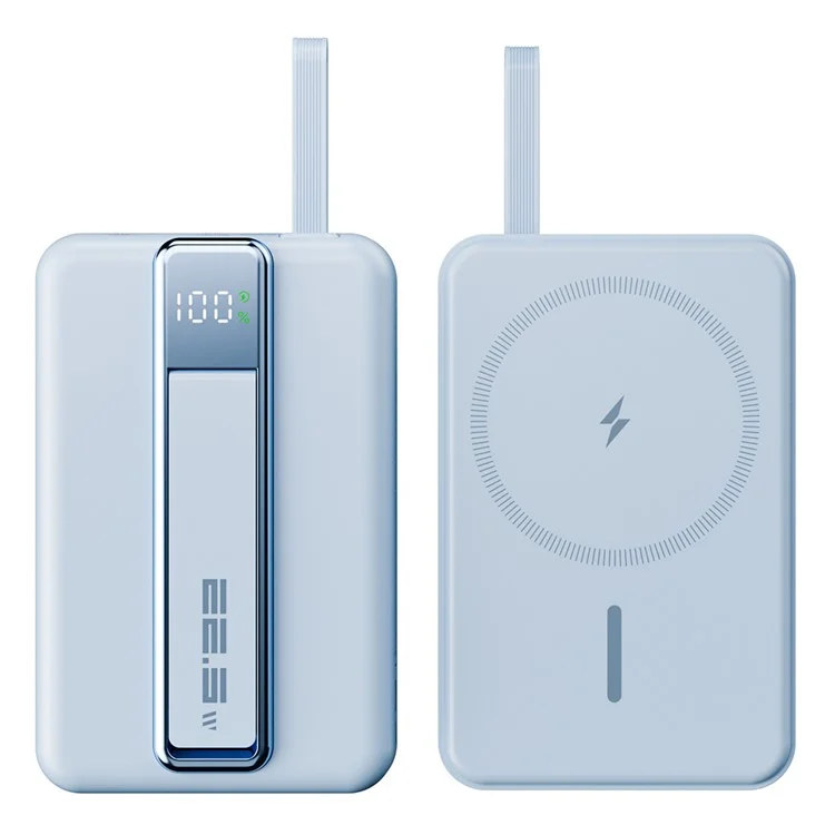 Batterie externe X5 15W 10000mAh avec chargeur sans fil magnétique pour téléphone et câble Type-C vers iP - Bleu