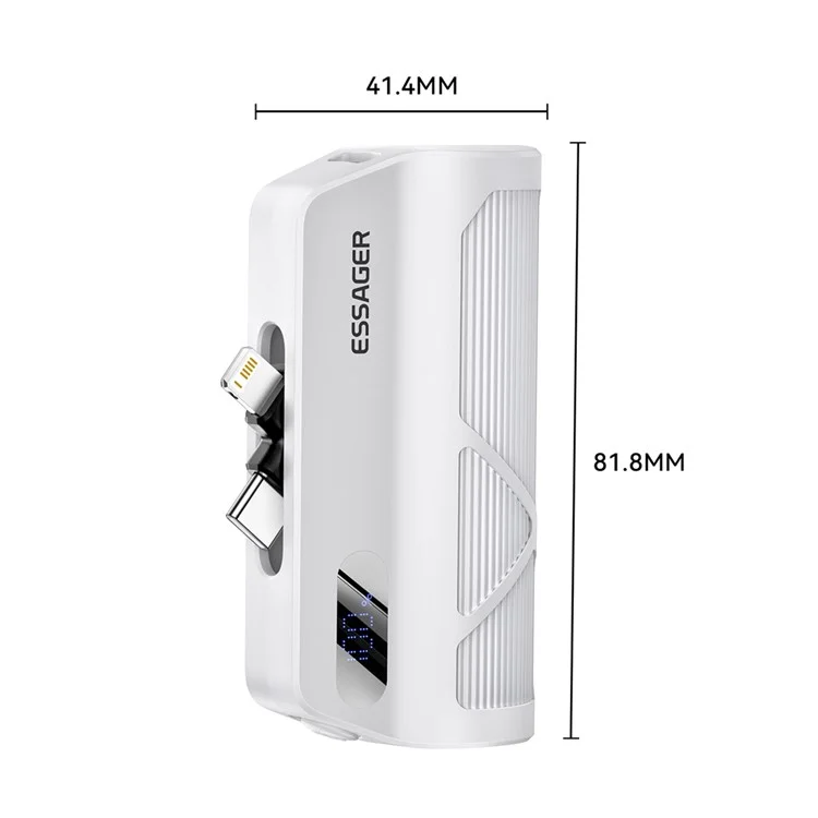 Banco de energía ESSAGER de 5000 mAh con pantalla digital y cargador de teléfono con conectores Tipo-C y doble enchufe - Negro