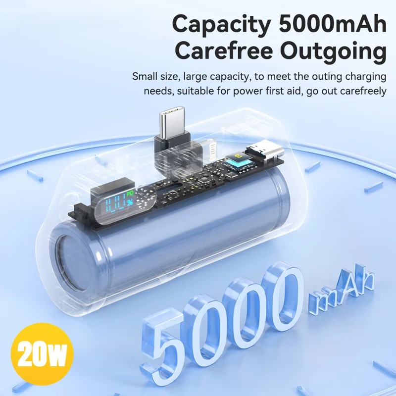 ESSAGER 5000mAh Power Bank Digital Display Phone Charger with Type-C IP Dual Plugs - White