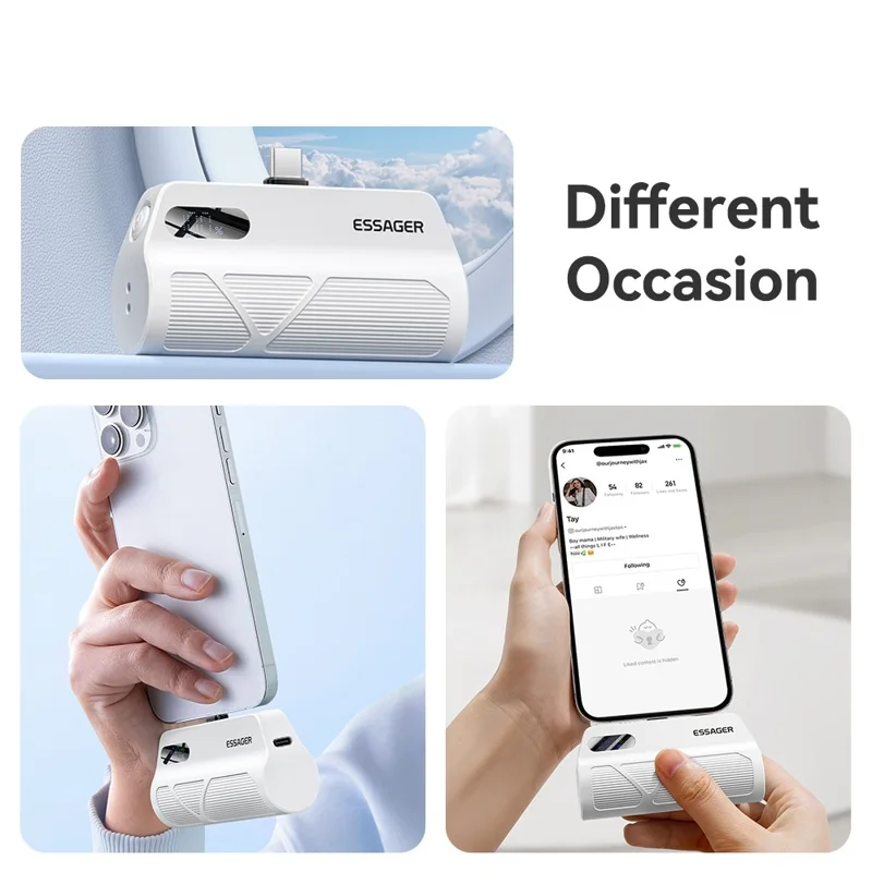 ESSAGER 5000mAh Power Bank Digital Display Phone Charger with Type-C IP Dual Plugs - White