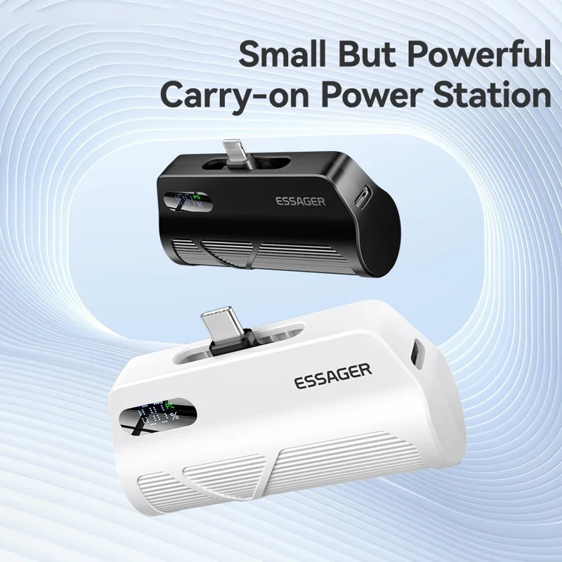 ESSAGER 5000mAh Power Bank Digital Display Phone Charger with Type-C IP Dual Plugs - White