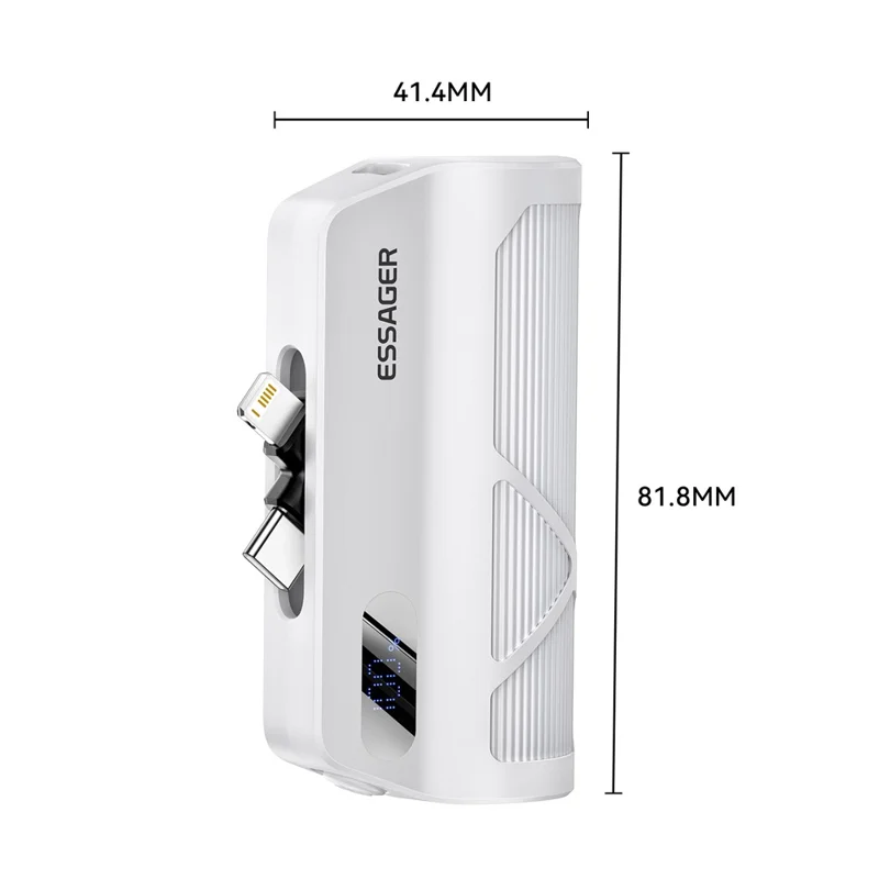 ESSAGER 5000mAh Power Bank Digital Display Phone Charger with Type-C IP Dual Plugs - White