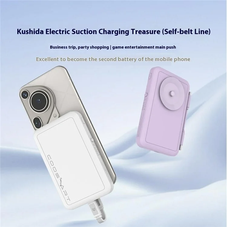 COOSTART K8 Bateria Externa 5000mAh com Sucção Elétrica e Cabo Tipo-C - Roxa