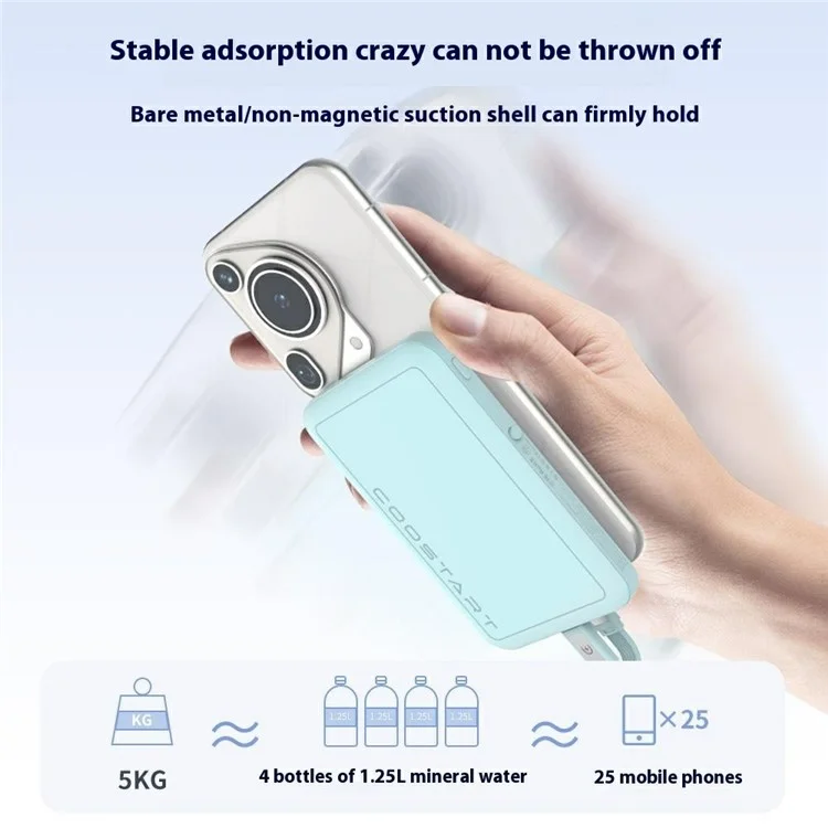 COOSTART K8 Bateria Externa 5000mAh com Sucção Elétrica e Cabo Tipo-C - Roxa