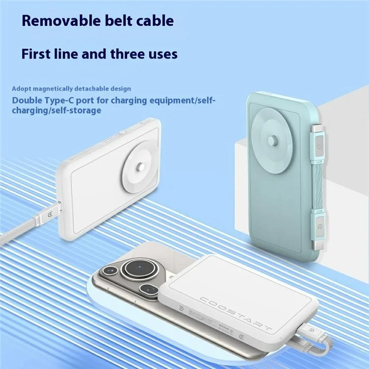 COOSTART K8 Bateria Externa 5000mAh com Sucção Elétrica e Cabo Tipo-C - Roxa