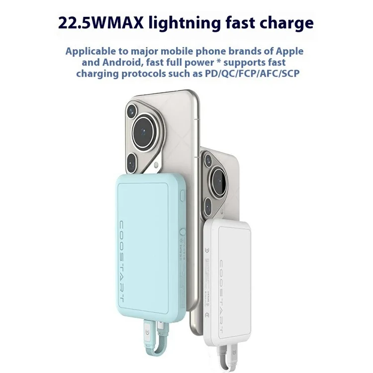 COOSTART K8 Bateria Externa 5000mAh com Sucção Elétrica e Cabo Tipo-C - Roxa