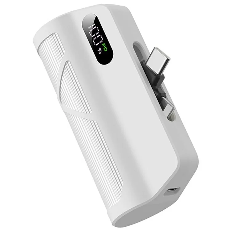 QH185 5000-mAh-Kapsel-Powerbank mit digitaler Anzeige, Typ-C-iP-Dual-Stecker-Ladegerät - Weiß